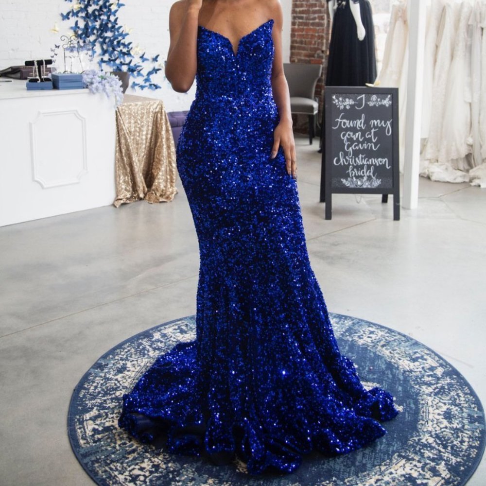 Portia & Scarlett PS21208 Strapless V-Neck Sequin Gown